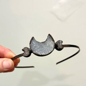 Triple Moon Headband Crown. Genuine Quartz Druzy, Copper, and Herkimer Diamond.